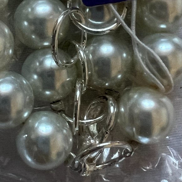 Cathy's Concepts Faux Double Strand Pearl Necklace Silver White Choker 16" - Picture 7 of 10